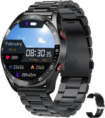 Bluetooth Anruf Smartwatche Männer Frauen Gesundheit Blutdruck Fitness Sport uhren Mann Sport wasserdichte Smartwatche, Stahlband schwarz