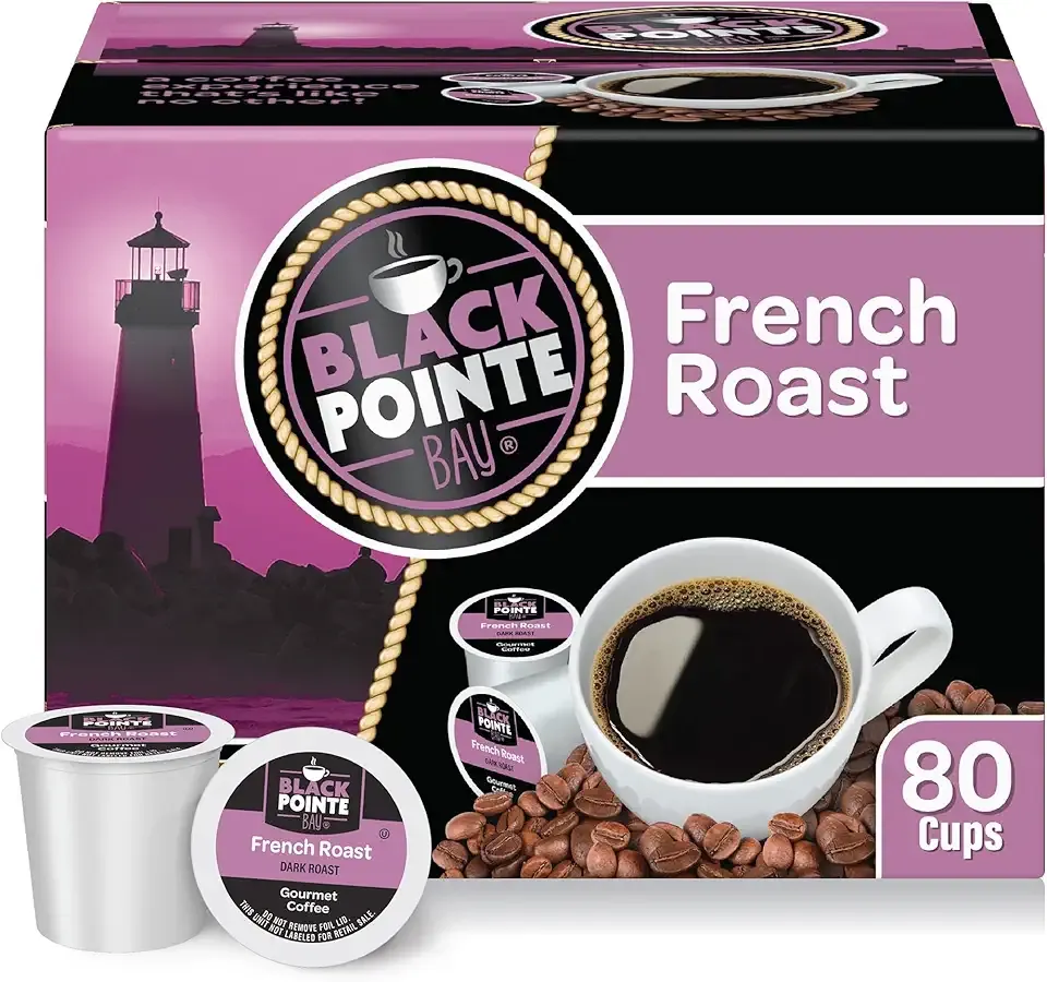 Black Pointe Bay Coffee French Roast, Dark Roast, 80 Count, Single Serve Coffee Pods for Keurig K-Cup Brewers