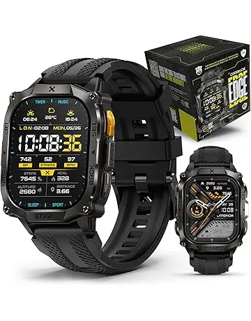 CARBINOX Edge Smart Watch Rugged, 1.96″ AMOLED, Stainless Steel, IP69K/5ATM Fitness trackers, Dual-Band GNSS, 500mAh, Bluetooth Calls, Smart Watch for Android Phones iOS (Black)