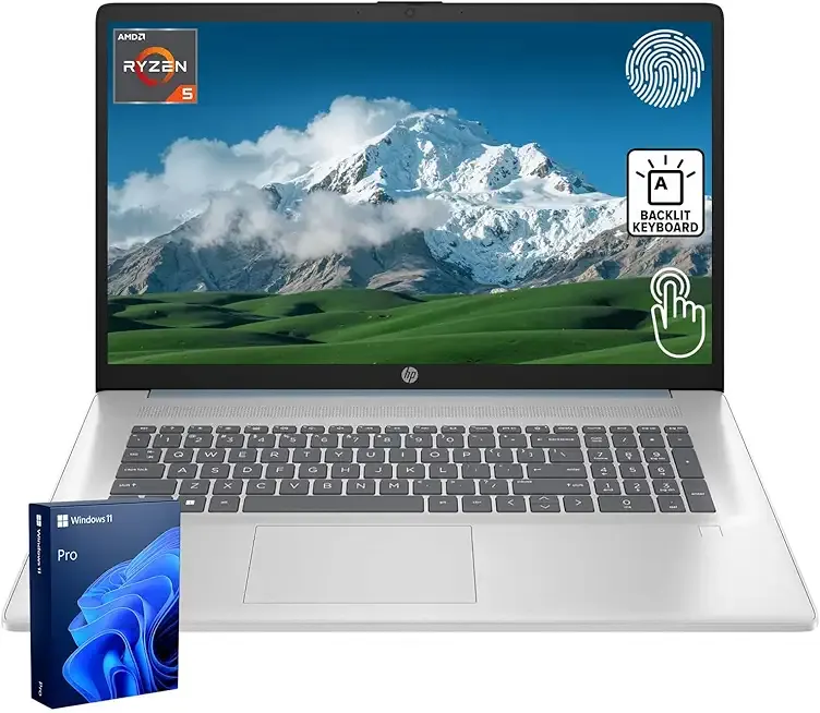 17.3" Business Laptop, 17.3" HD+ Touchscreen, AMD Ryzen 5 7430U, 32GB RAM, 2TB PCIe SSD, Backlit Keyboard, Fingerprint Reader, Webcam, HDMI, Wi-Fi 6, Windows 11 Pro, Blue
