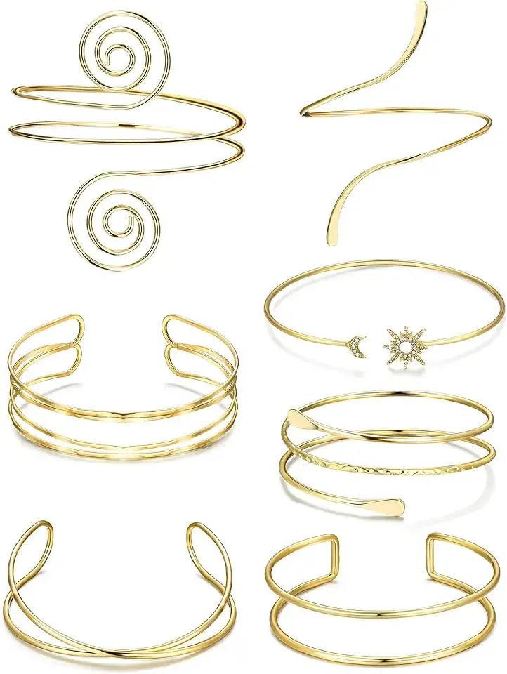 FEYIR 7 Pcs Arm Cuff Jewelry for Women Upper Arm Cuff Bangle Band Armlet Adjustable Arm Cuff Bracelet