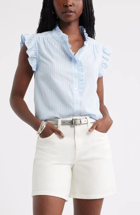 Ruffle Sleeve Cotton Blend Top