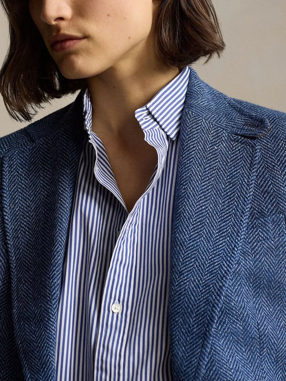 HERRINGBONE LINEN-BLEND BLAZER