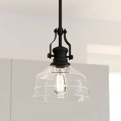 Beloit 1 -Light Matte Black Farmhouse Seeded glass Dome Mini Hanging Pendant Light