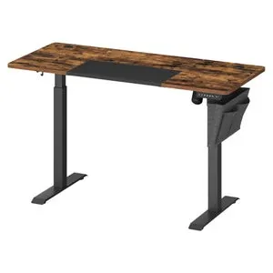 Escritorio Eléctrico, Regulable en Altura, 60 x 140 x (72-120) cm, 4 Alturas de Memoria, Bolsillo de Almacenamiento, Marrón y Negro