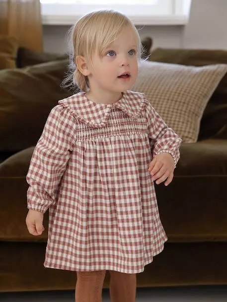 Robe bébé en flanelle vichy - terracotta