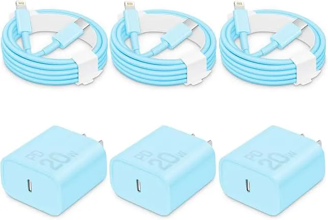 CXX 20W Fast Charger for iPhone 14/13/12 [3-Pack, MFi Certified] | USB-C PD power adapter with 6Ft cable, compatible with iPhone 14/13…