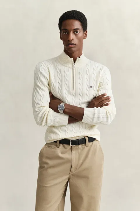 Kabelstrikket genser med half-zip