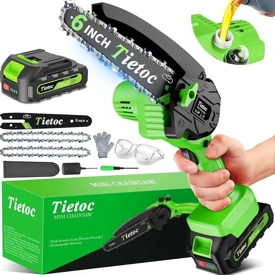 Tietoc Chainsaw 6 Inch Mini Electric Chainsaw Cordless Battery Powered, Hand Held Saw for Wood/Trees Trimming, Sawzall for Household and Garden, Stocking Stuffers Gift for Men Dad Husband Gadget 2025