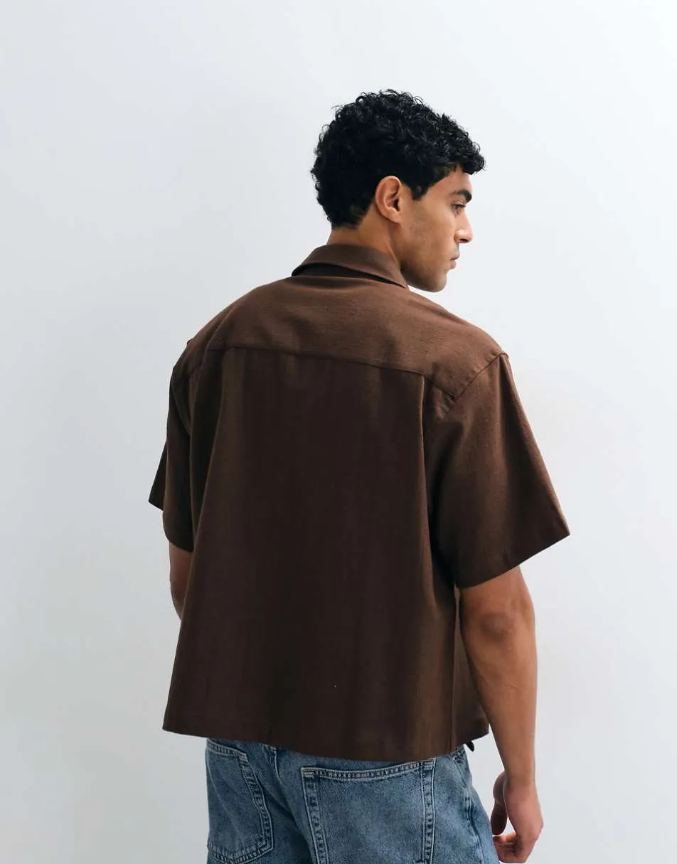 ASOS DESIGN boxy oversized linen look shirt in brown