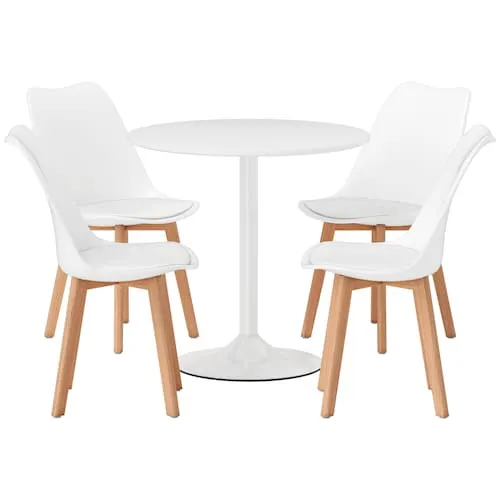 31.5-inch Round Dining Table Set with Kitchen Chairs, White