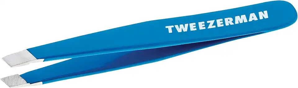 Tweezerman Mini Slant Travel Tweezers For Eyebrows, Travel Tweezers for Eyebrows, Facial Hair (Bahama Blue)