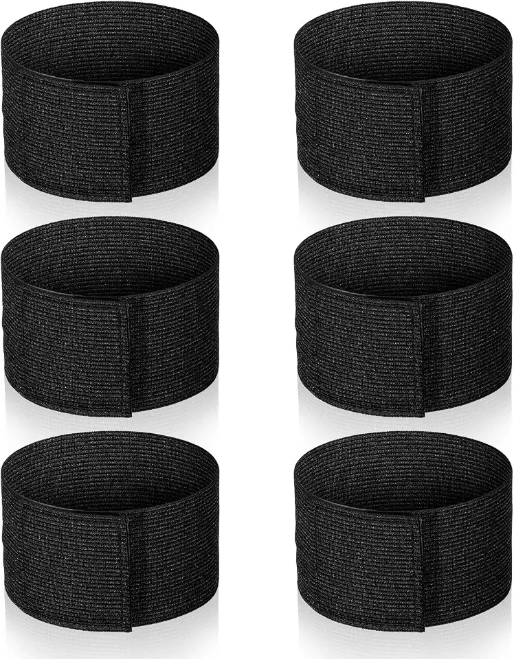 6Pcs Black Arm Band, Black Soccer Captain Armbands, Elastic Nylon Arm Bands, Adjustable Adhesive Armbands for Sport, Basketball, Volleyball, Football