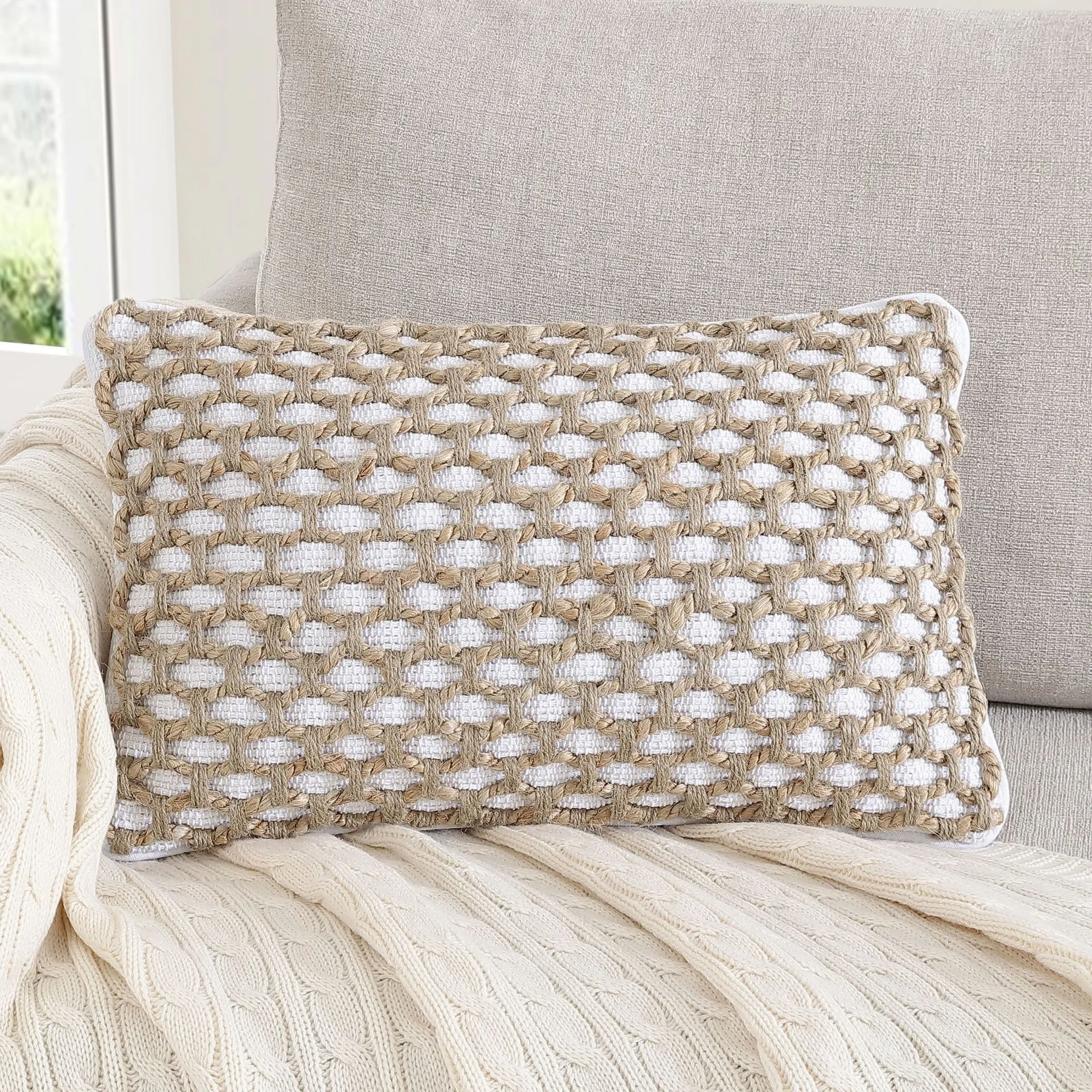 Jada White 12-in x 20-in Decorative Pillow Cover