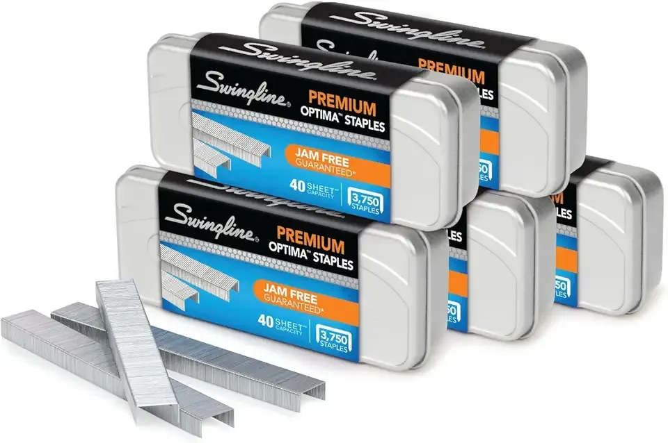 Swingline Staples, Optima, Premium, 1/4" Length, Jam Free, 210 Per Strip, 3,750/Box, 5 Pack (S7035565)