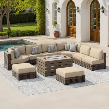 Sirio Oceanside 9-piece Fire Modular Outdoor Patio Seating Set
