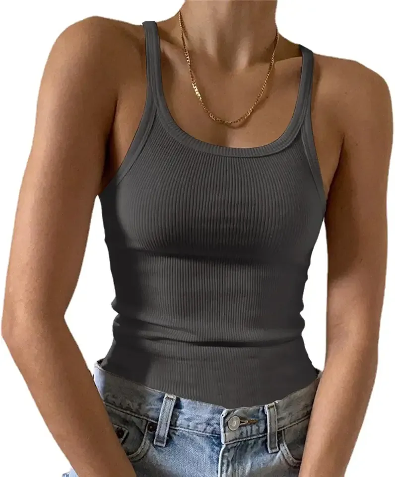 Women's Sleeveless Tank Top Form Fitting Scoop Neck Ribbed Knit Basic Cami Shirts