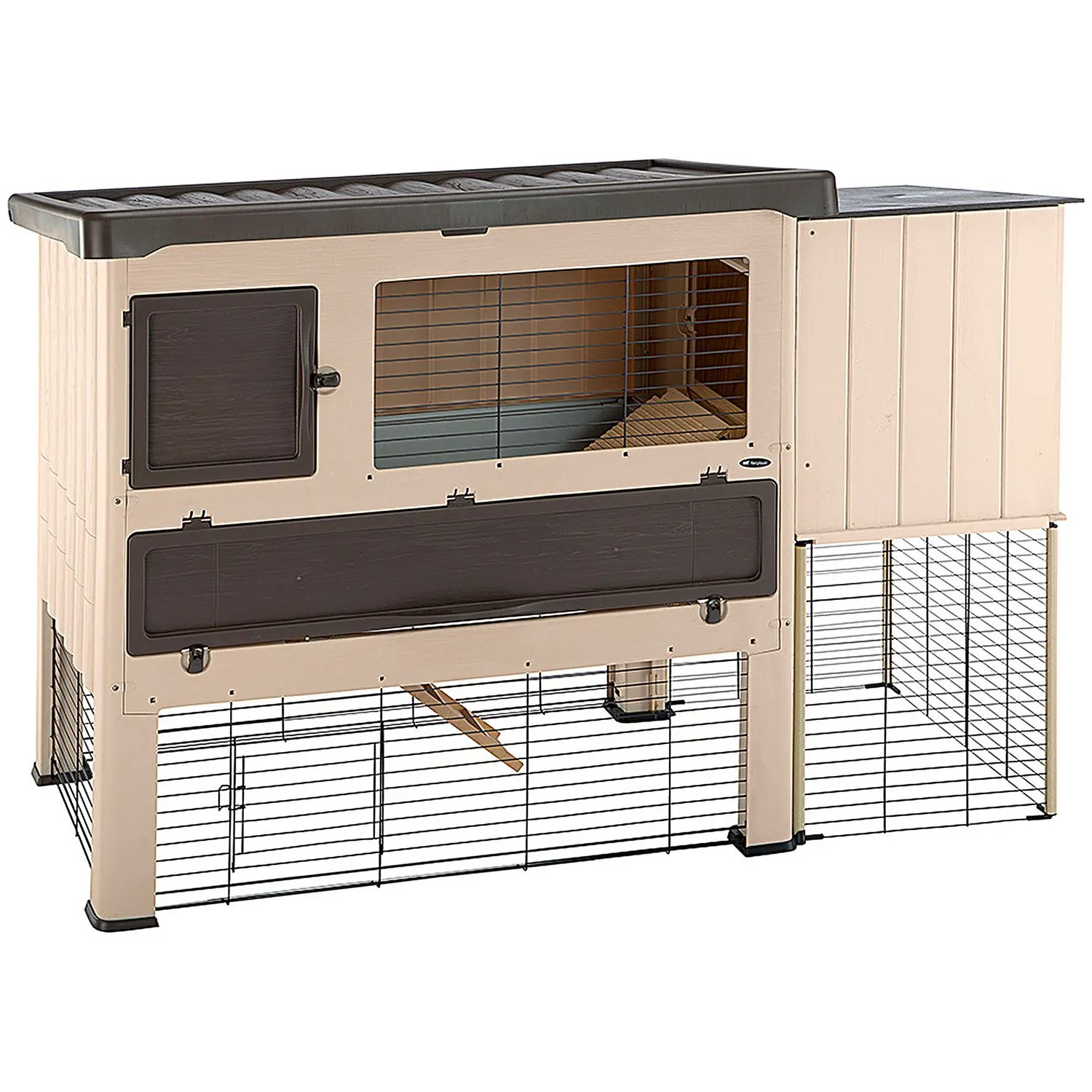 Ferplast Konijnenhok Grand Lodge 160 - Dierenverblijf - 158x73x110 cm Beige Donkerbruin