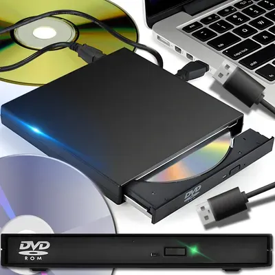 Externes CD DVD Laufwerk USB 2.0, Tragbares Slim Laufwerk, geräuschloser Betrieb, RW Brenner, Player, kompatibel für Laptop, Desktop, Windows – Retoo