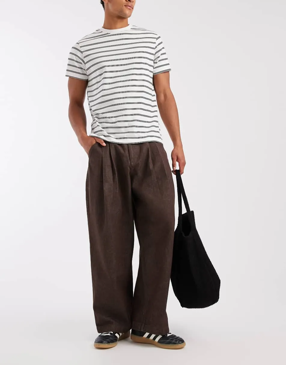 ASOS DESIGN barrel jeans in raw brown with pleats