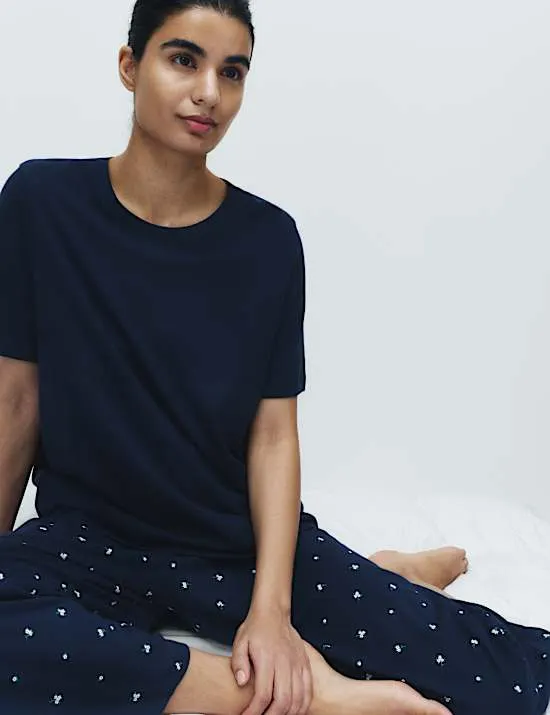 Pure Cotton Printed Cropped Pyjama Set