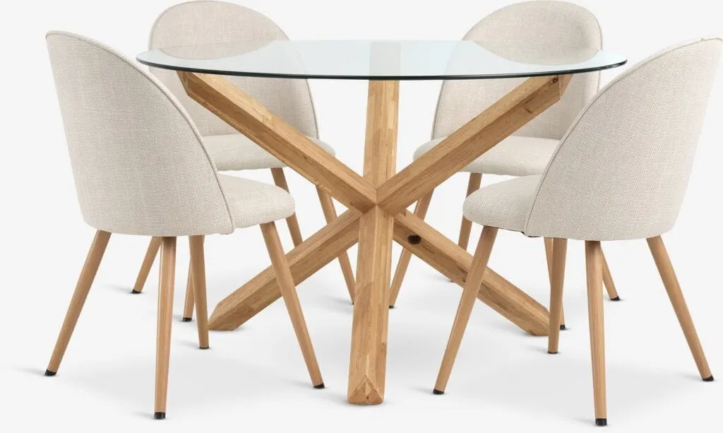 AGERBY Tavolo Ø119 rov. nat.+ 4 THORUP Sedie beige/rov. nat.
