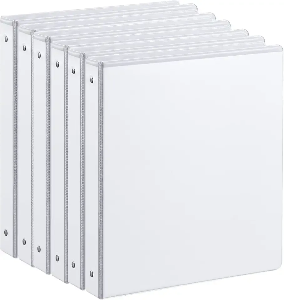 1-inch 3 Ring Binder with 2 Interior Pockets, 1'' Basic Binders Holds US Letter Size 8.5'' x 11'' Paper - Versatile Binders for Office, Home, and School Use, 6 Pack (White)