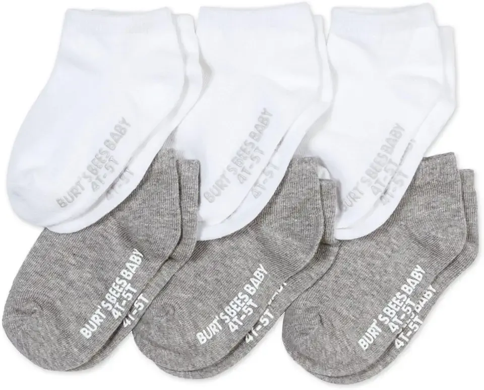 Organic Ankle & Crew Socks with Non-Slip Grips, 6-Pack