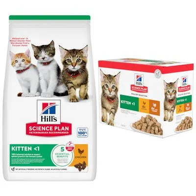 Pack bi-nutrition : 3 kg de croquettes + sachets Hill's Science Plan Kitten pour chaton