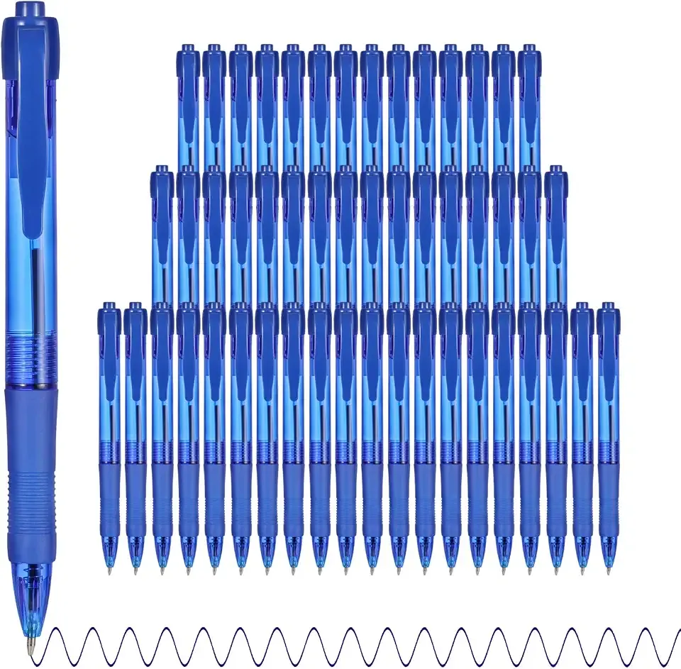 deegtran Pens Bulk, 50 Pack No Bleed Blue Ink Click Pens with Soft Grip, Wholesale Retractable Ballpoint Pens for Office School, Medium Point Smooth 1.0MM