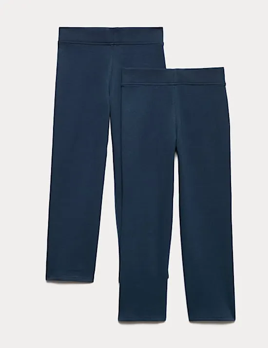 2 Pack Girls' Cotton Blend Knitted Trousers (2-18 Yrs)