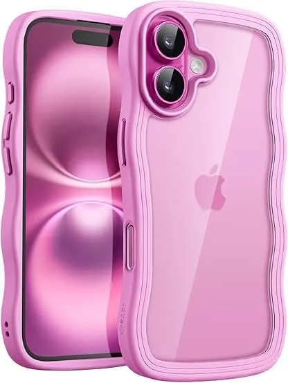 JETech Wavy Case for iPhone 16 Plus 6.7-Inch, Cute Wave Frame Curly Shape Shockproof Phone Cover for Women and Girls, Clear Hard PC Back (Pink) JETech Wavy Case for iPhone 16 Plus 6.7-Inch, Cute Wave…