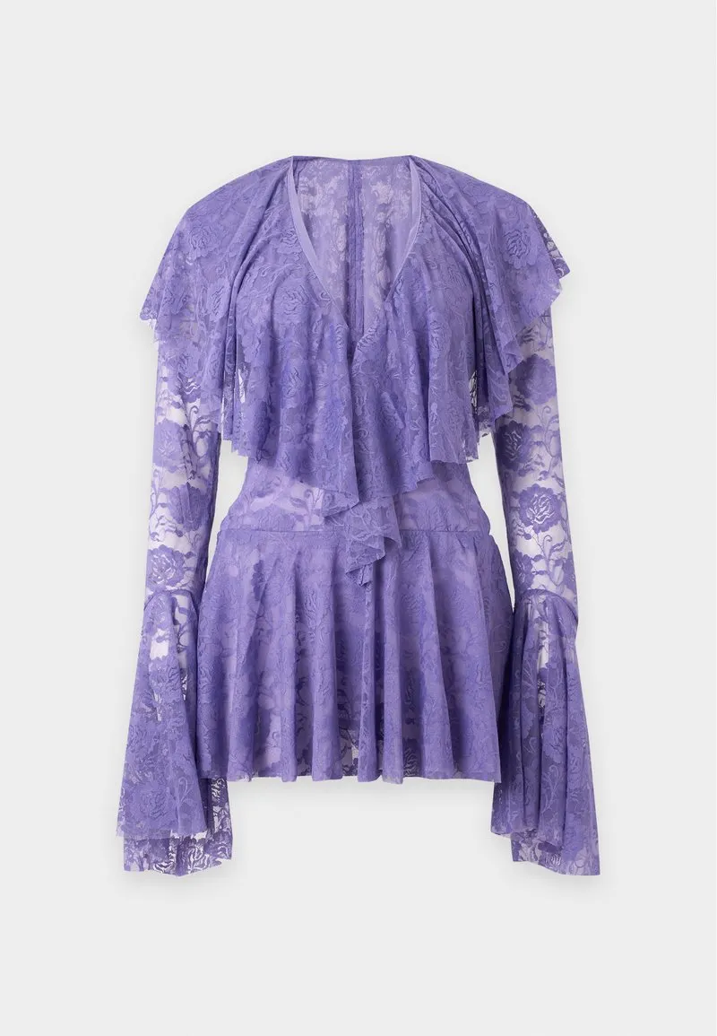 LONG SLEEVE DEEP V RUFFLE MINI - Cocktailkjole - lavender