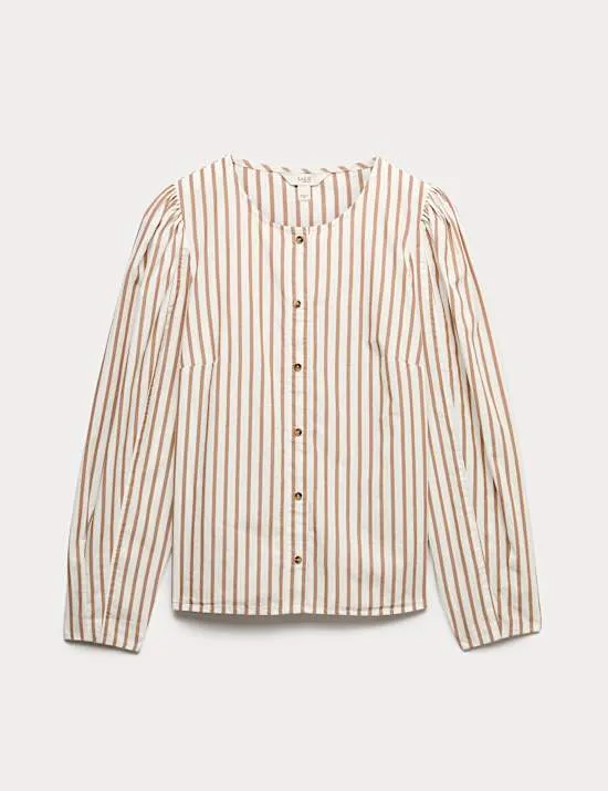 Bedruckte Bluse aus reiner Baumwolle mit durchgehender Knopfleiste