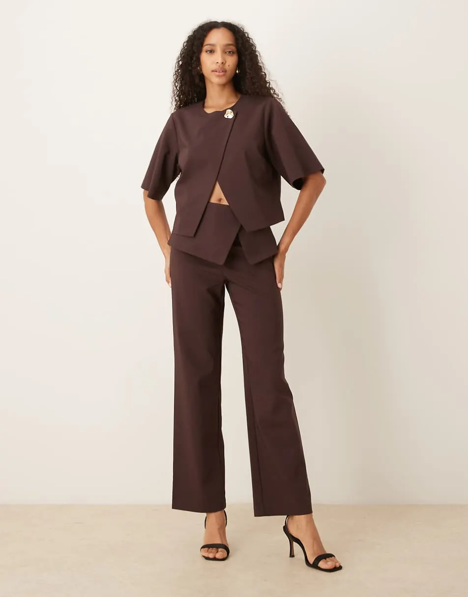 ASOS DESIGN tailored gold button top co-ord in mulberry
