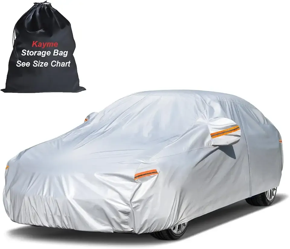 Kayme Sedan Car Cover Waterproof All Weather for Automobiles - See Vehicle Size Chart for Accurate Fit - Outdoor Full Exterior Cover Sun Rain Snow UV Protection with Zipper. Size A4 (See Size Chart)