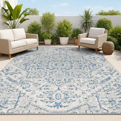 SANTA MONICA Estrella Bohemian Medallion Textured Weave Indoor/Outdoor Area Rug