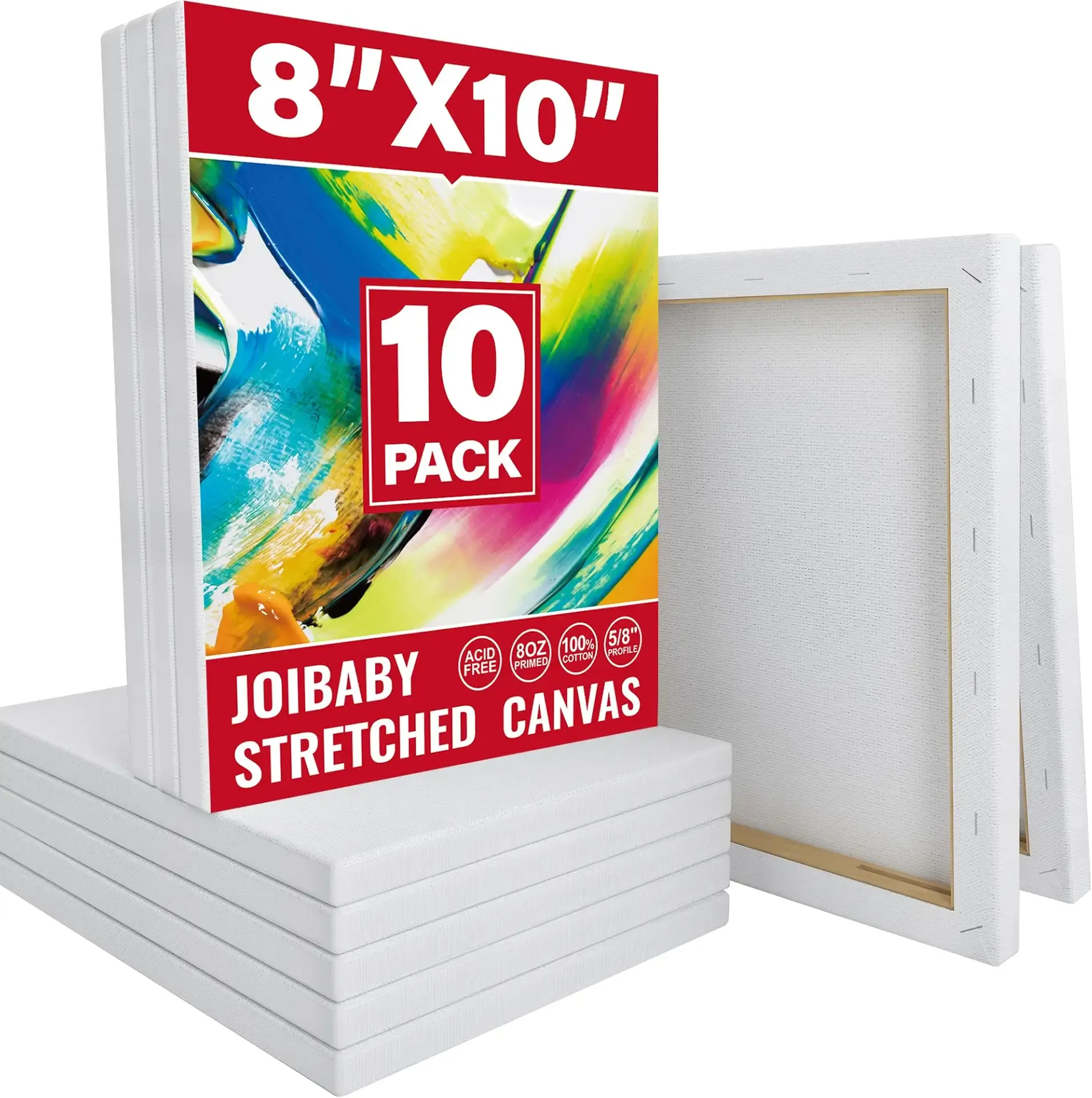 Stretched Canvas for Painting,10Pack 8X10 Inch Stretched White Blank Canvas,8 Oz Triple Primed 5/8" Profile Stretched Canvases,100% Cotton,Canvas for Painting, for Acrylics, Oils