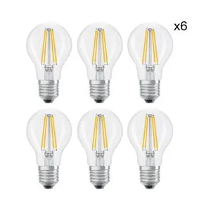 Set da 6 lampadine LED filamento, E27 goccia, trasparente, bianco naturale, 8.5W= 1055 LM (equiv 75 W), 300°