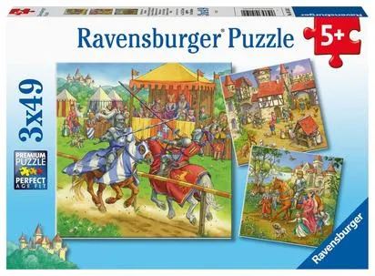 PUZZLES 3 x 49 PIECES – CHEVALIERS DU MOYEN-AGE