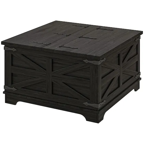 Square Coffee Table with Flip Tops and Hidden Storage Black