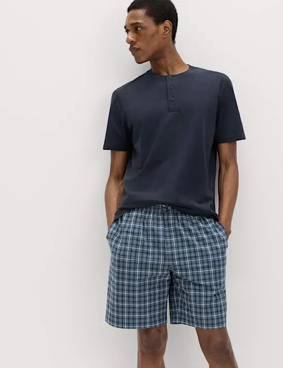 Pure Cotton Henley Checked Pyjama Set