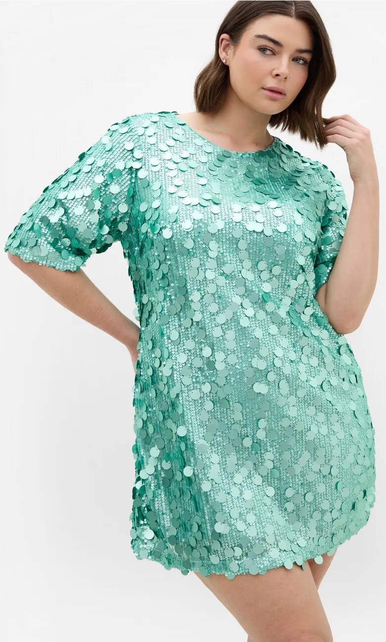 Adorn Sequin Mini Dress - seafoam