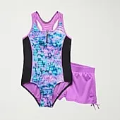 ZeroXposur Big Kid Girls Tie Dye Sleeveless Plus One Piece Swimsuit