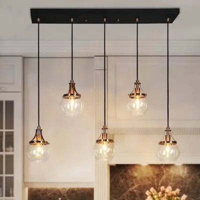Capensis 5 -Light Black Dining Room Light Fixture Over Table Modern/contemporary Clear glass Globe Large Hanging Kitchen Island Light