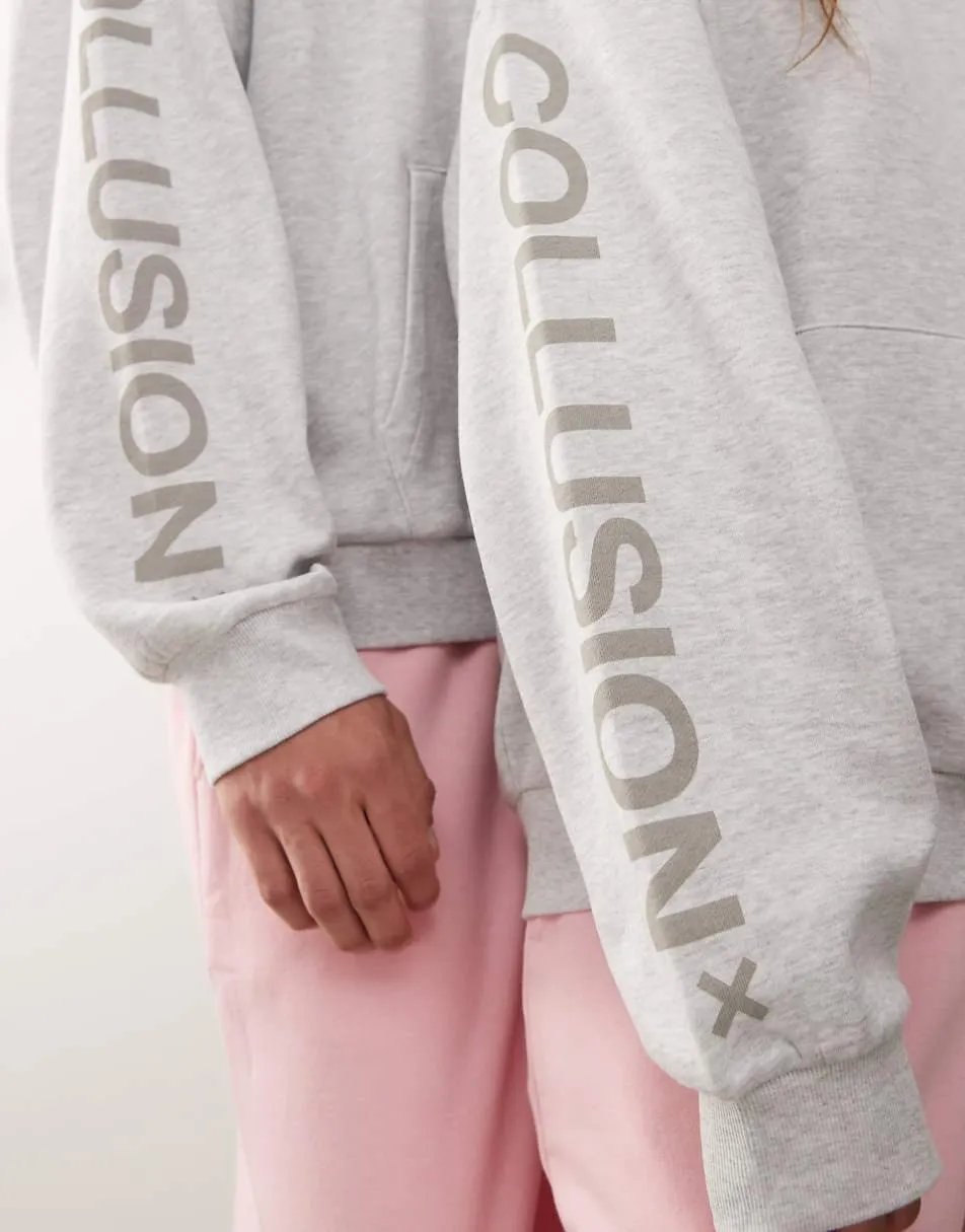 COLLUSION Unisex logo hoodie in grey marl