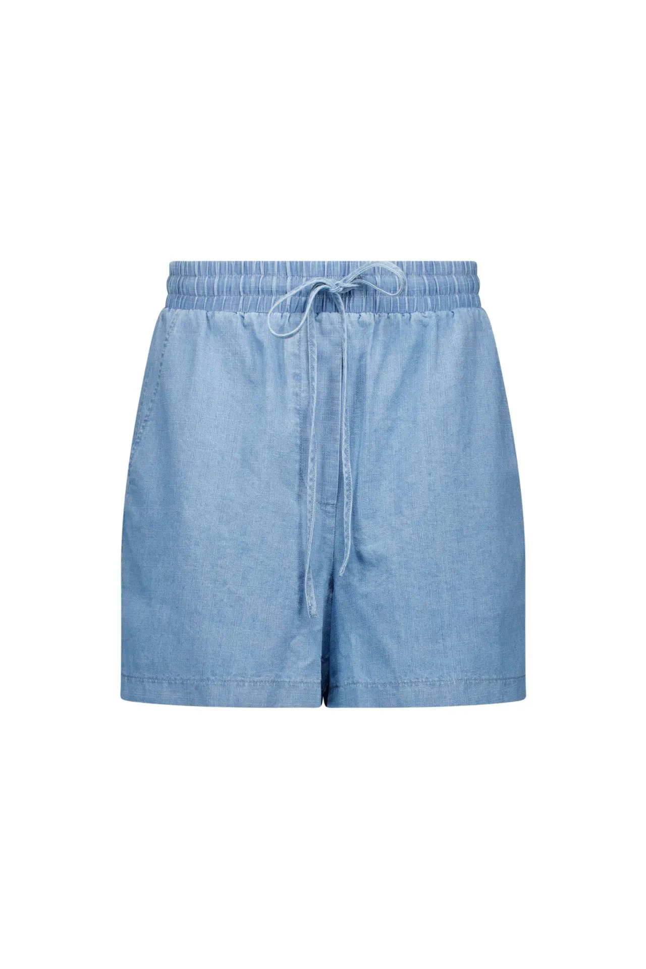 Korte lichtblauwe denim broek met elastische tailleband