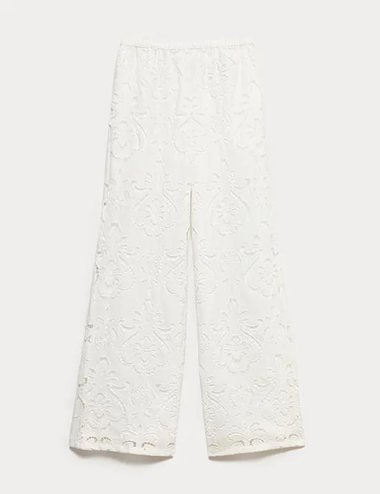 Cutwork Embroidered Straight Leg Trousers