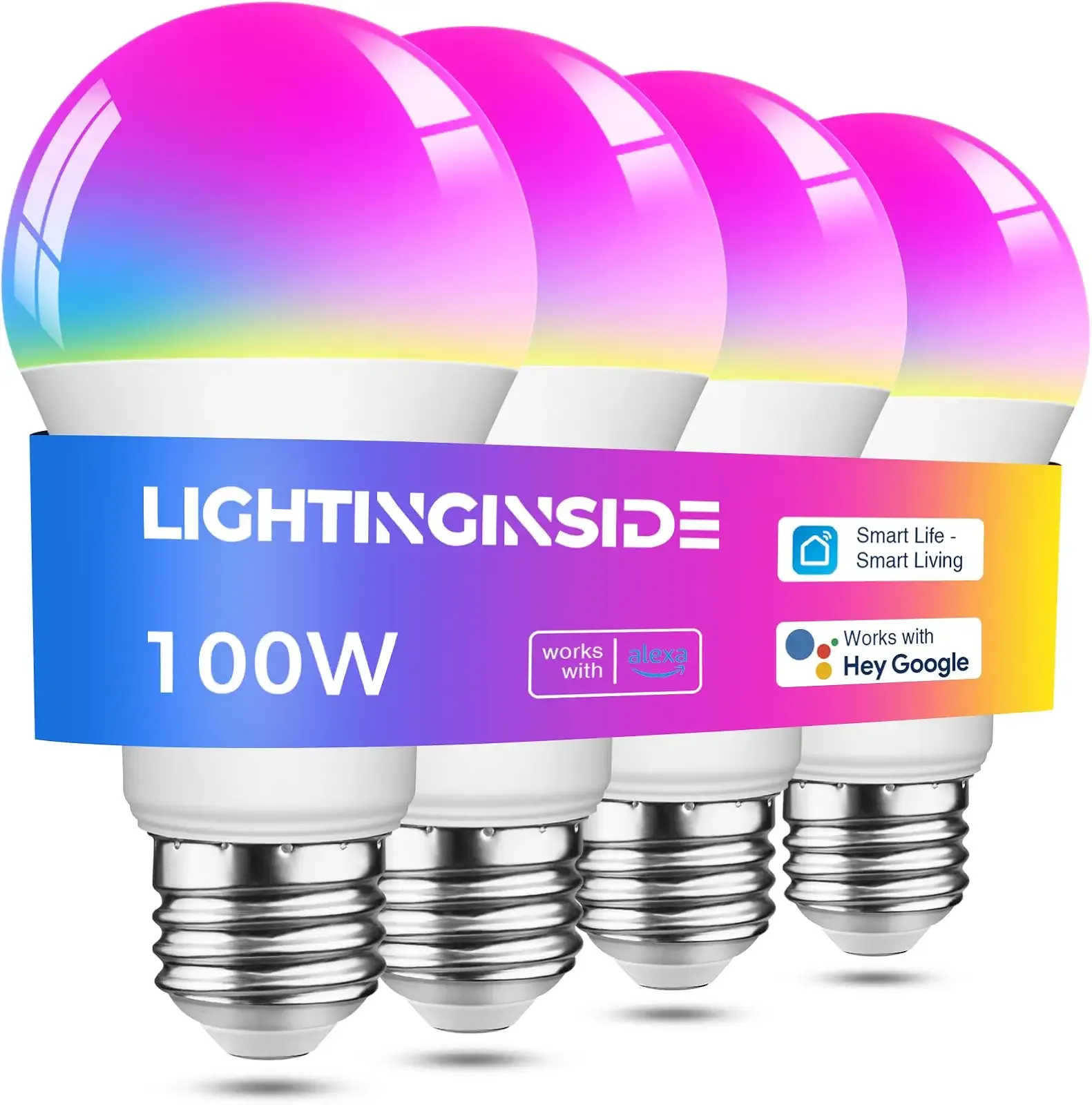 Lightinginside Smart Light Bulbs 100W Equiv., 1350LM 11W Smart Bulb Works with Alexa/Google Home/SmartLife, A19 E26 RGBCW Color Changing, No Hub Required, 2.4G WiFi Light Bulbs, ETL Listed, 4PCS
