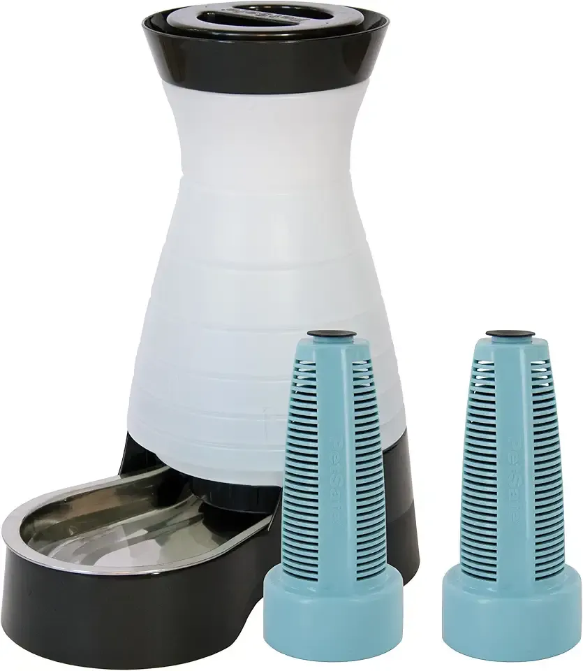 PetSafe Healthy Pet Food & Water Stations - Cat & Dog Food Storage Container - Filter Included with Waterer - Keeps Food & Water Fresh - Suitable for Small, Medium, & Large Dogs - Stainless Steel Bowl